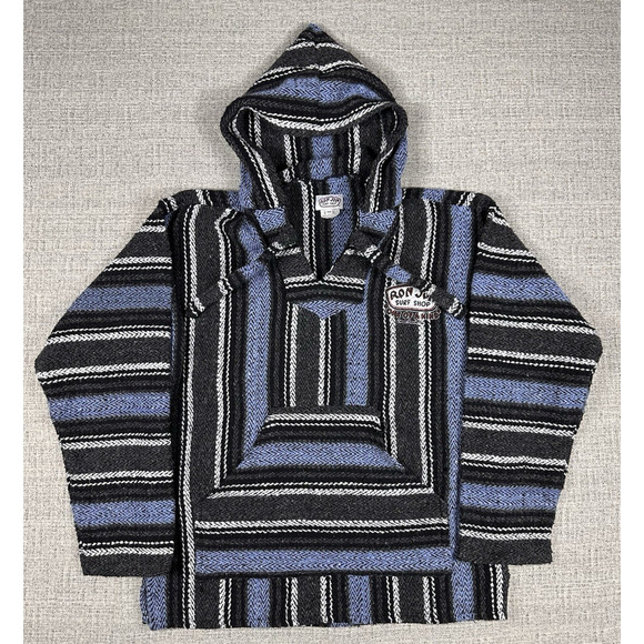 Ron Jon Surf Shop Pullover Hoodie Drug Rug Adult Sz Medium Blue Black Poncho EUC - Picture 1 of 10